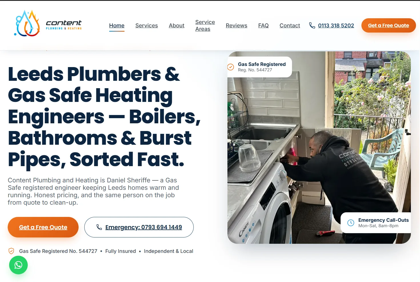 The new Content Plumbing and Heating homepage